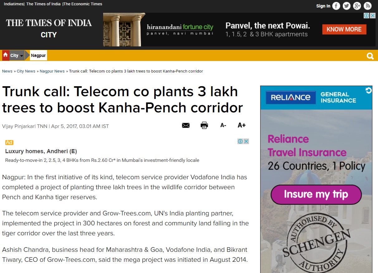 Trunk call: Telecom co plants 3 lakh trees to boost Kanha-Pench corridor