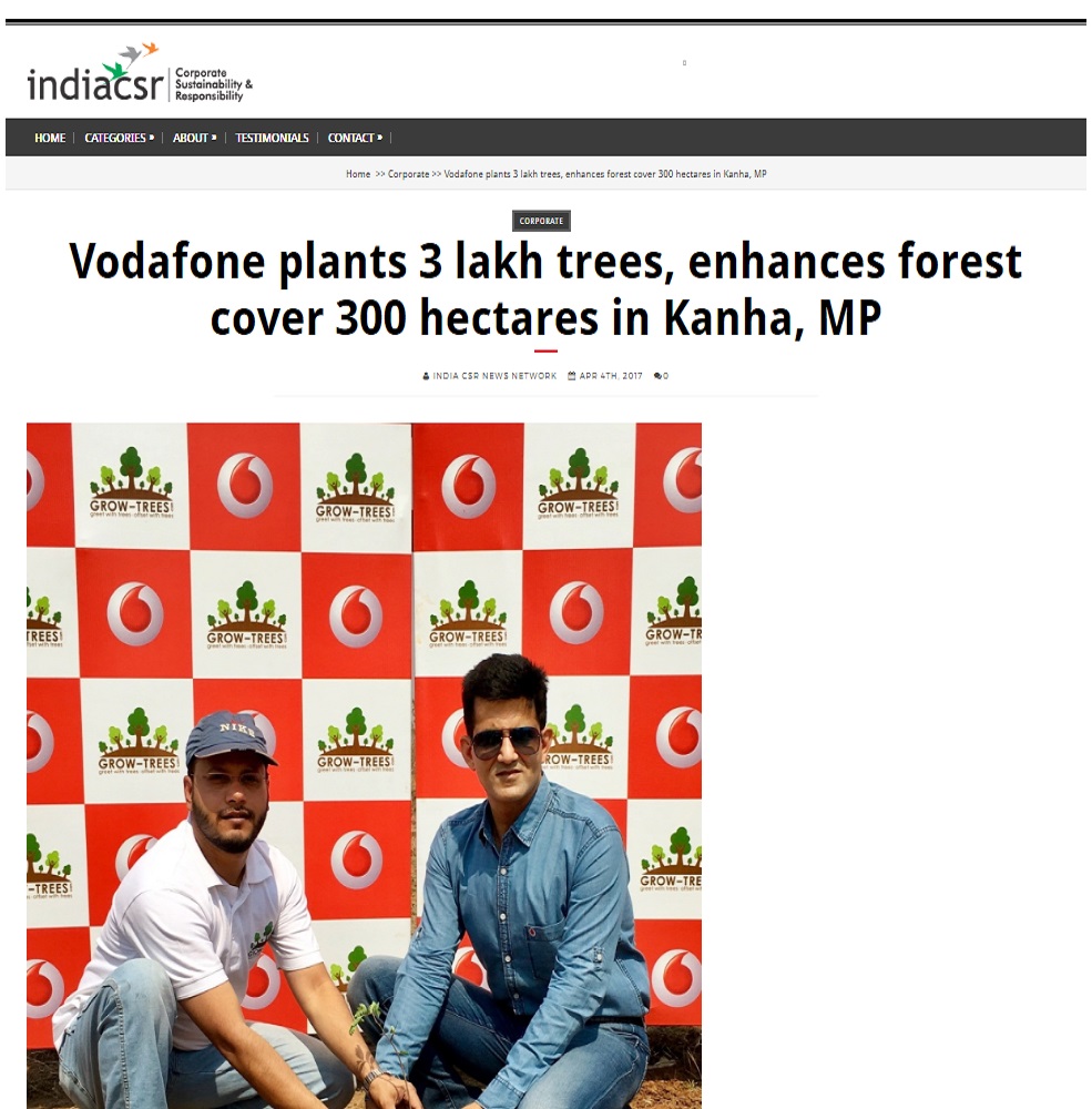 Vodafone plants 3 lakh trees, enhances forest cover 300 hectares in Kanha, MP